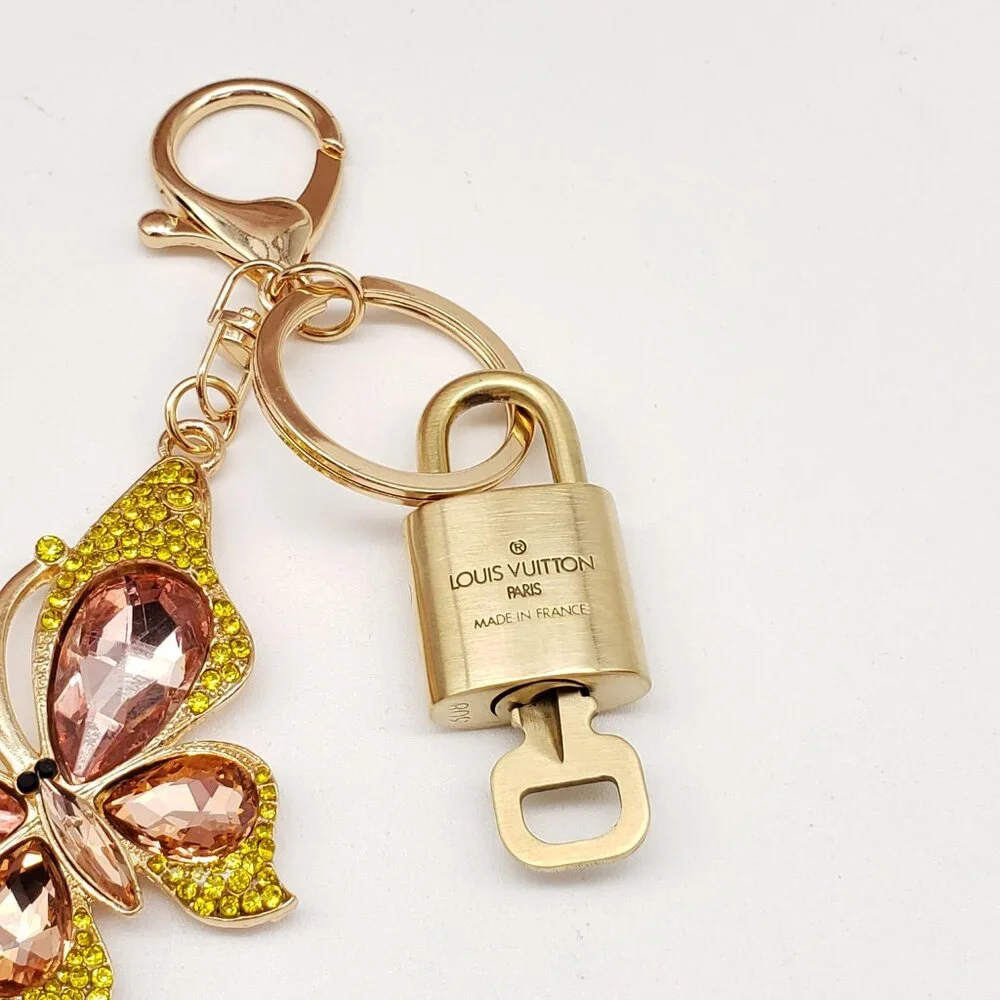 Authentic Louis Vuitton Padlock & Key Gold ✨Unbranded Butterfly Bag Keychain